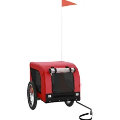 Remolque De Bicicleta Mascotas Hierro Tela Oxford Rojo Negro