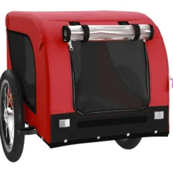 Remolque De Bicicleta Mascotas Hierro Tela Oxford Rojo Negro