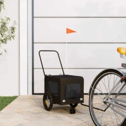Remolque De Bicicleta Mascotas Hierro Tela Oxford Negro