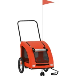 Remolque De Bicicleta Mascotas Hierro Tela Oxford Naranja