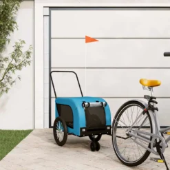Remolque De Bicicleta Mascotas Hierro Tela Oxford Azul Negro