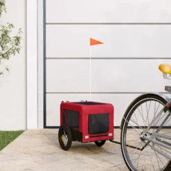 Remolque De Bicicleta Mascotas Hierro Tela Oxford Rojo Negro