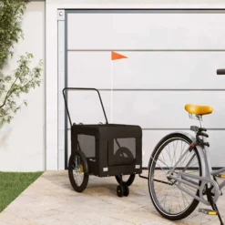 Remolque De Bicicleta Mascotas Hierro Tela Oxford Negro
