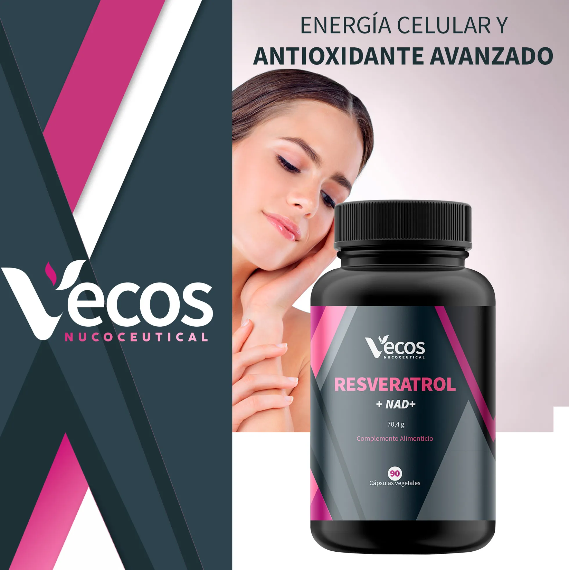 Resveratrol + Nad⁺ Vecos 90 Cápsulas | Antioxidante Y Antienvejecimiento | Resveratrol + Quercetina