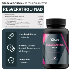 Resveratrol + Nad⁺ Vecos 90 Cápsulas | Antioxidante Y Antienvejecimiento | Resveratrol + Quercetina