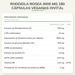 Rhodiola Rosea 4000 mg 180 cápsulas veganas Hivital