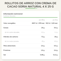 Rollitos de arroz con crema de cacao Soria Natural 4 x 25 g