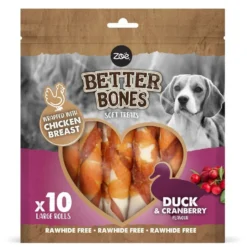 Rolls grandes envueltos en pato para perros Zoë Better Bones 12,5cm, 10 pcs