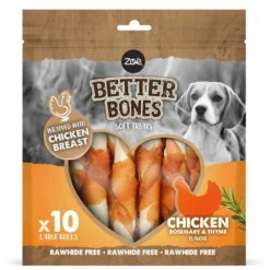 Rolls grandes envueltos en pollo para perros Zoë Better Bones Pollo 12,5cm, 10 pcs