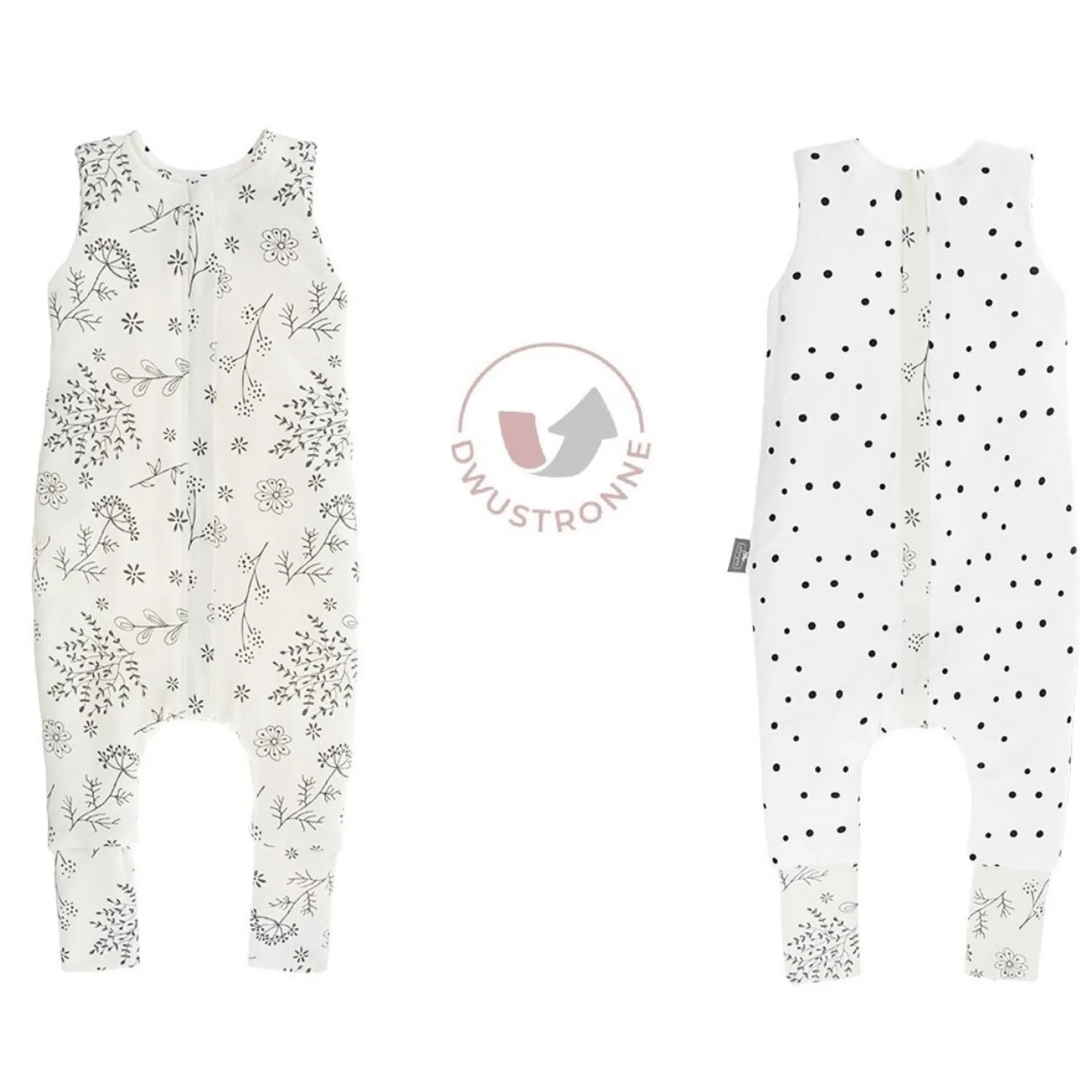 Saco De Dormir Con Pies Reversible T-s Jersey Algodón Black Dots