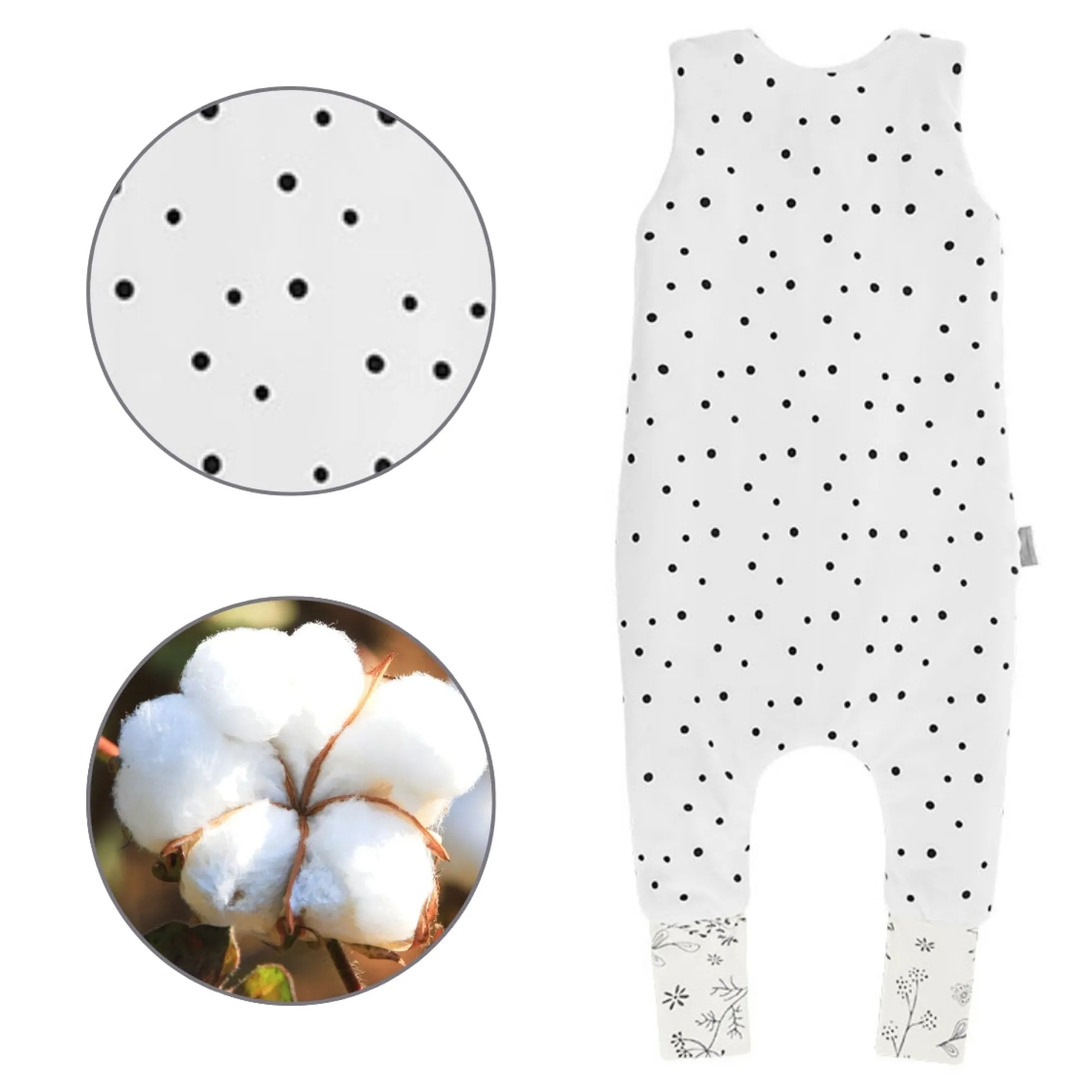 Saco De Dormir Con Pies Reversible T-s Jersey Algodón Black Dots
