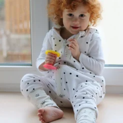 Saco De Dormir Con Pies Reversible T-s Jersey Algodón Black Dots