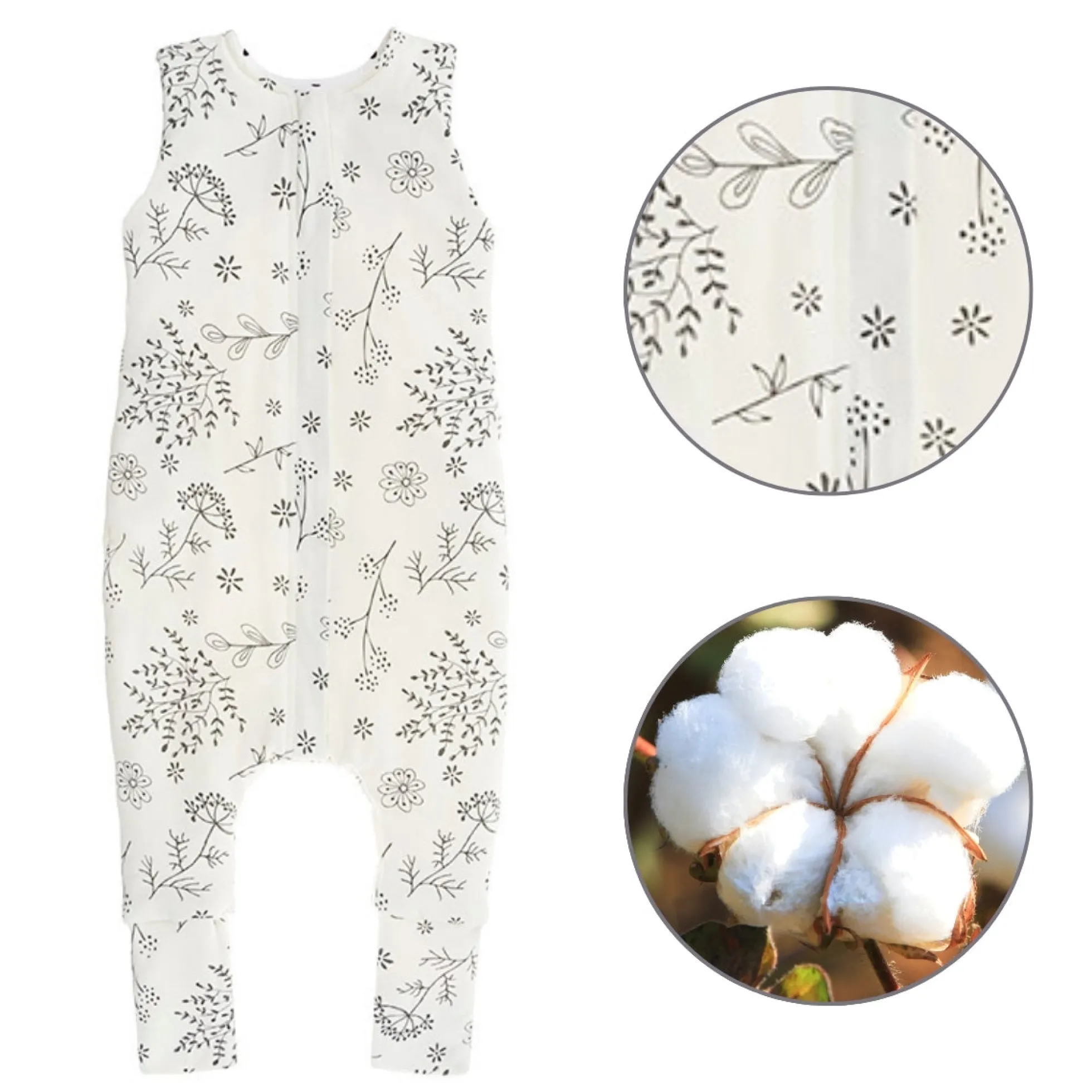 Saco De Dormir Con Pies Reversible T-m Jersey Algodón Black Dots-bloom