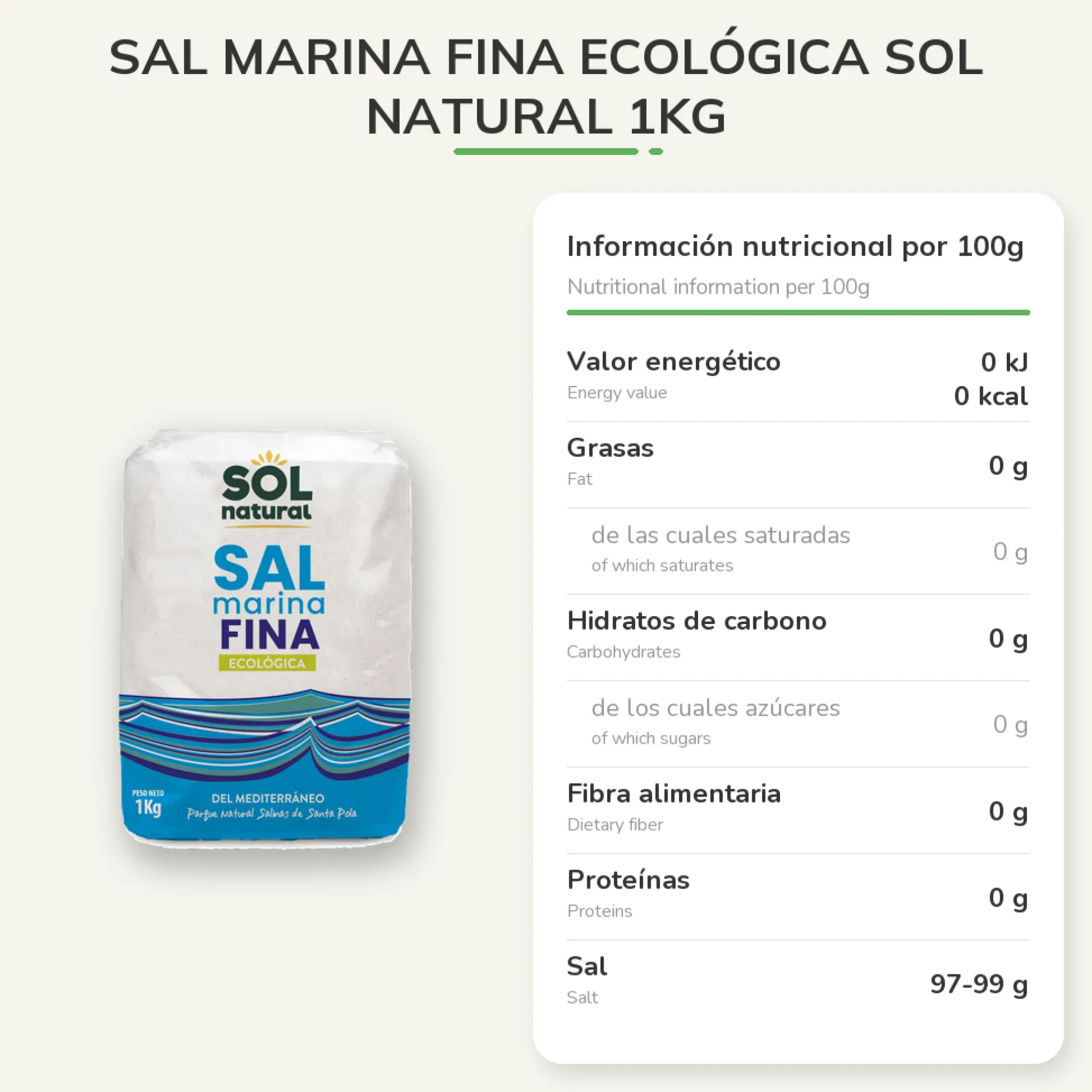 Sal Marina Fina Ecológica Sol Natural 1kg