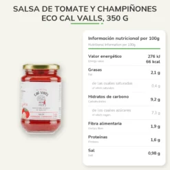 Salsa de tomate y champiñones ECO Cal Valls, 350 g