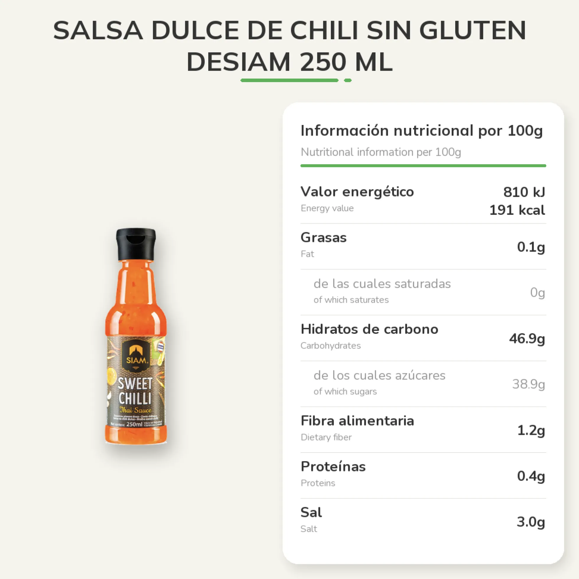 Salsa Dulce de Chili sin gluten Desiam 250 ml