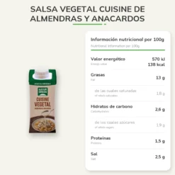 Salsa Vegetal Cuisine de Almendras y Anacardos NaturGreen 200 ml