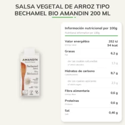 Salsa Vegetal de Arroz Tipo Bechamel Bio Amandin 200 ml