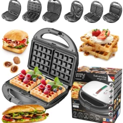 Sandwichera 6 En 1 Gofrera Grill-plancha, Galletas, Bandejas Intercambiables Antiadherentes Camry Cr3057 1200w