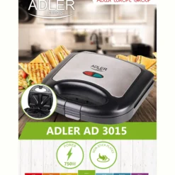 Sandwichera, 2 Sandwiches, Placas Antiadherentes, Tostado Perfecto, Acero Inoxidable, Compacta Adler Ad3015 850w