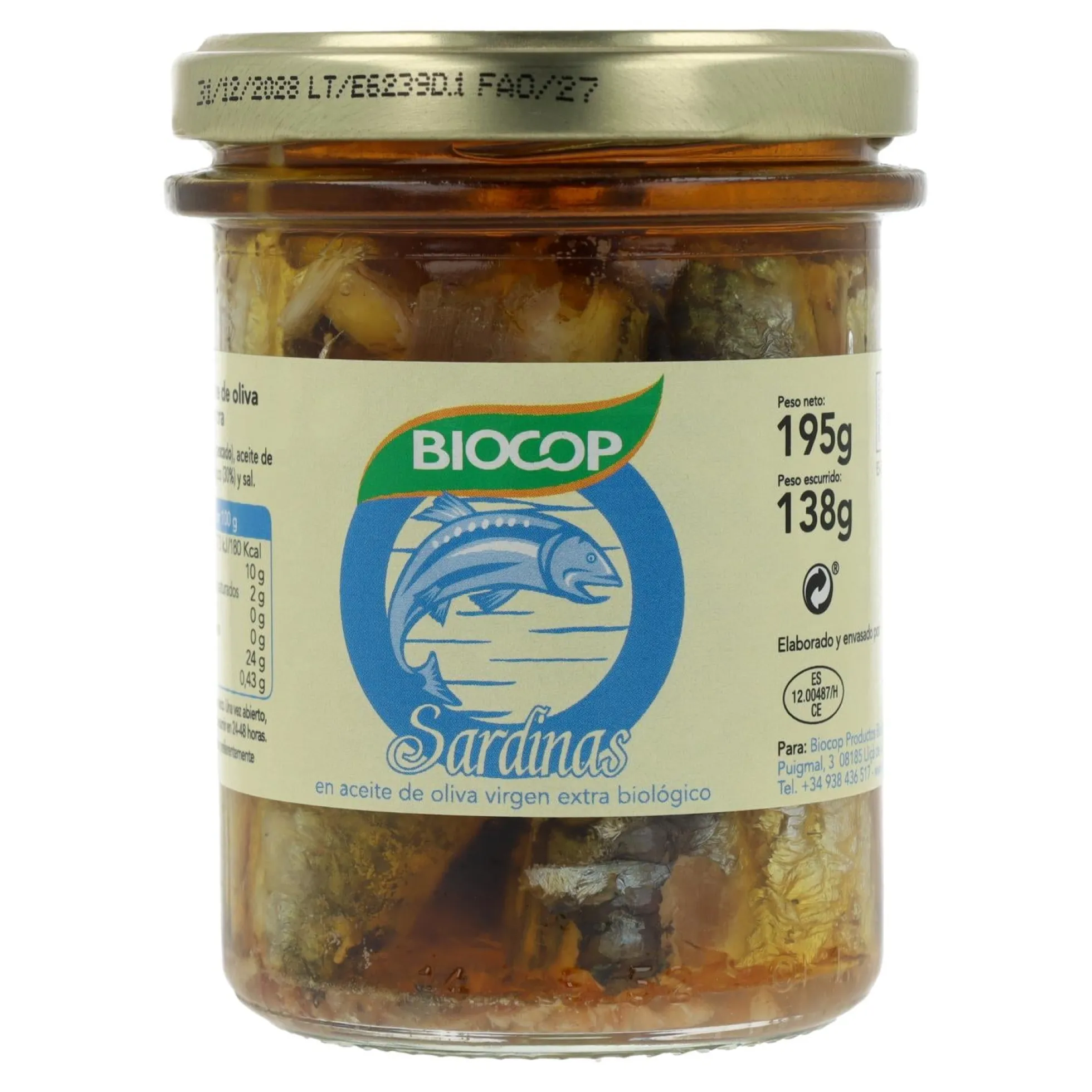 Sardinas en conserva Bio Biocop 195 g