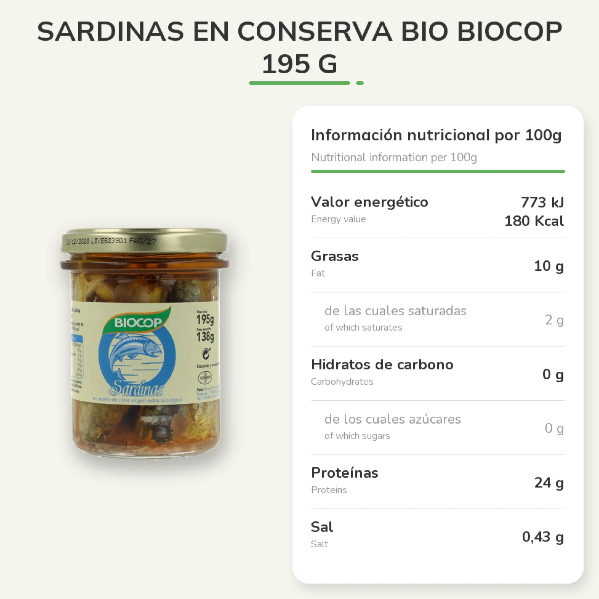 Sardinas en conserva Bio Biocop 195 g