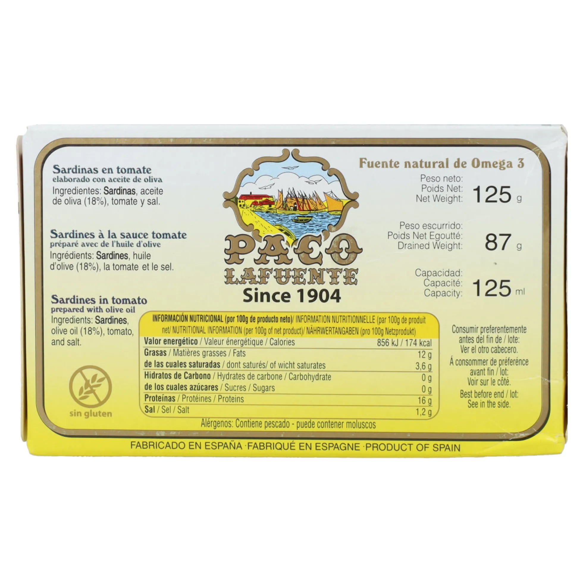 Sardinas en Tomate Paco Lafuente 115 g (3/5 pza)