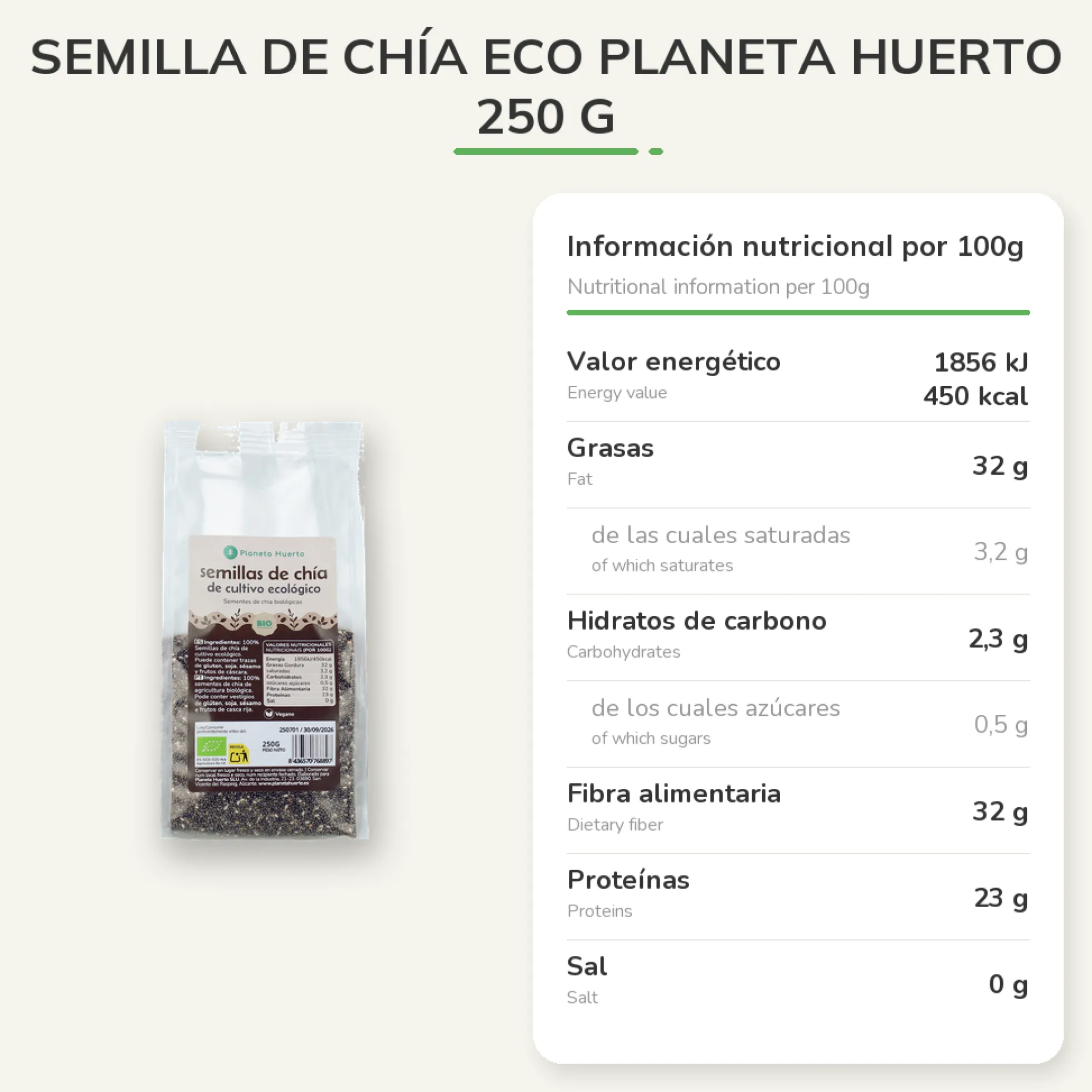 Semilla de chía ECO Planeta Huerto 250 g
