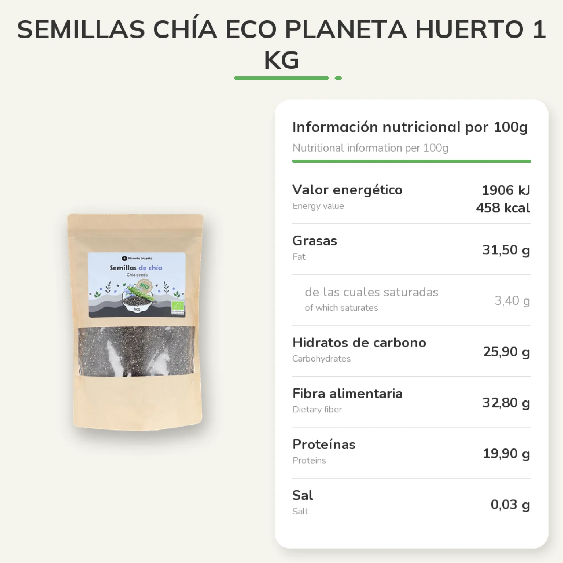 Semillas chía ECO Planeta Huerto 1 kg