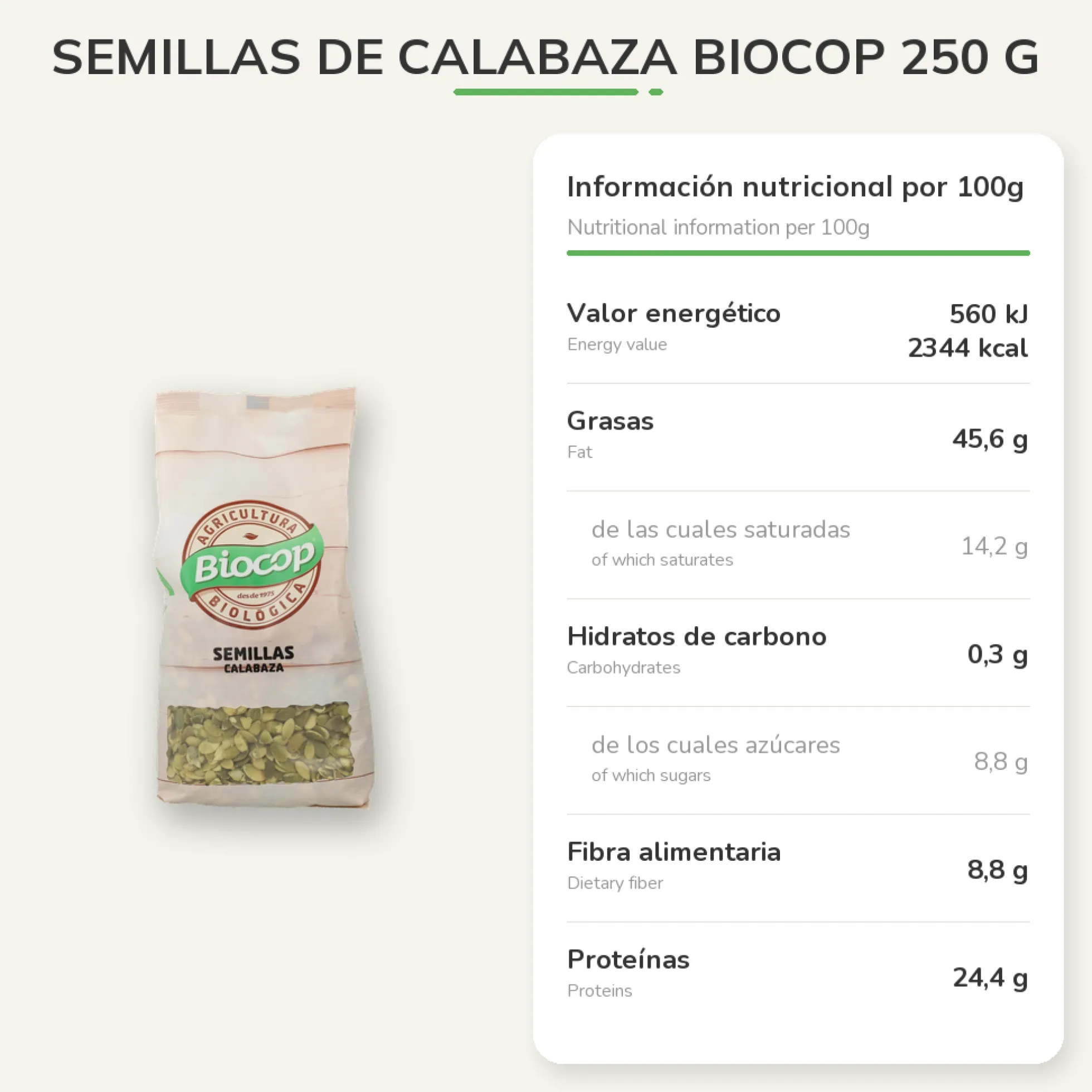 Semillas de Calabaza Biocop250 g