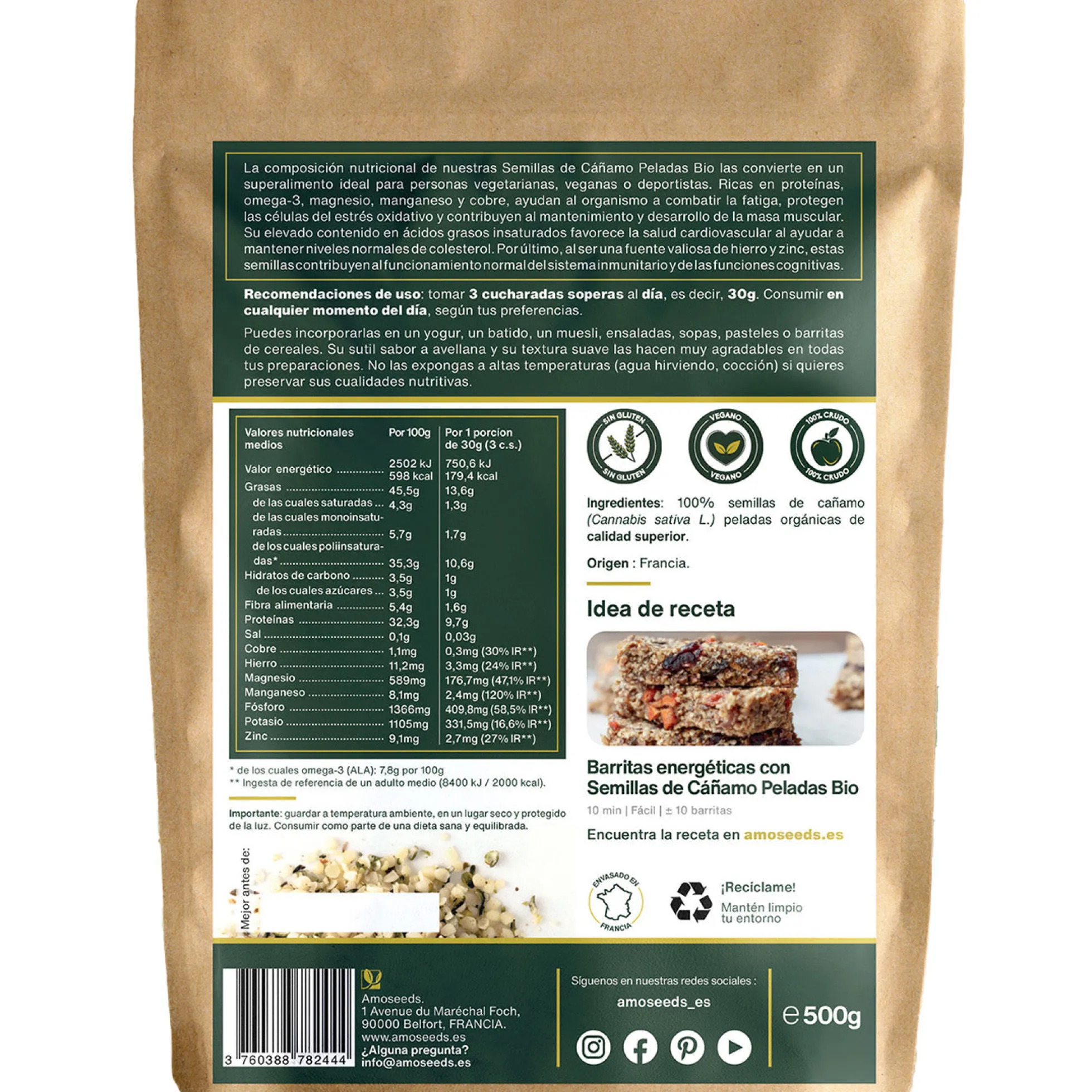 Semillas De Cáñamo Peladas Bio 500g