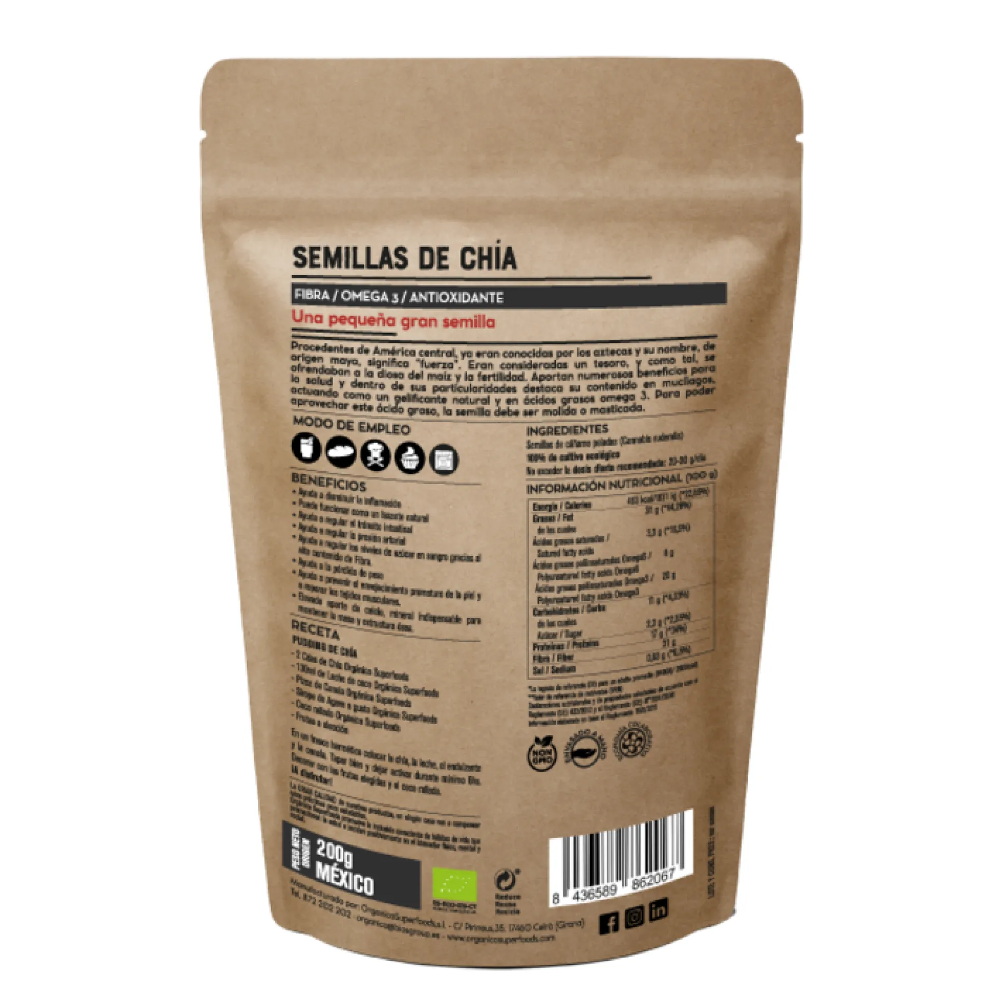 Semillas De Chía Bio 200g - Orgánica Superfoods
