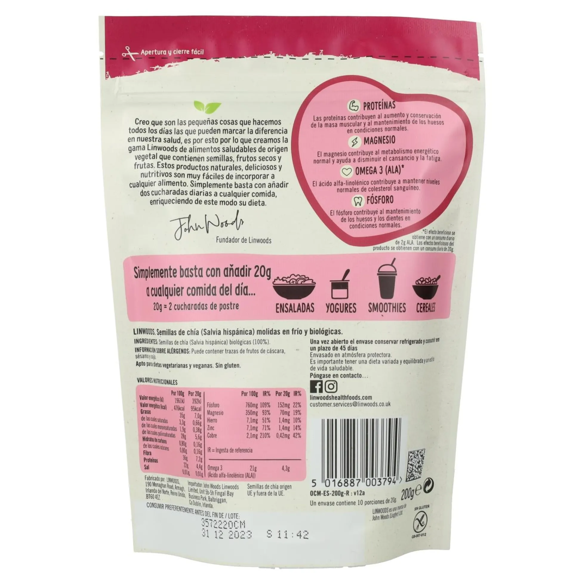 Semillas de chía molidas, bio Linwoods 200 g