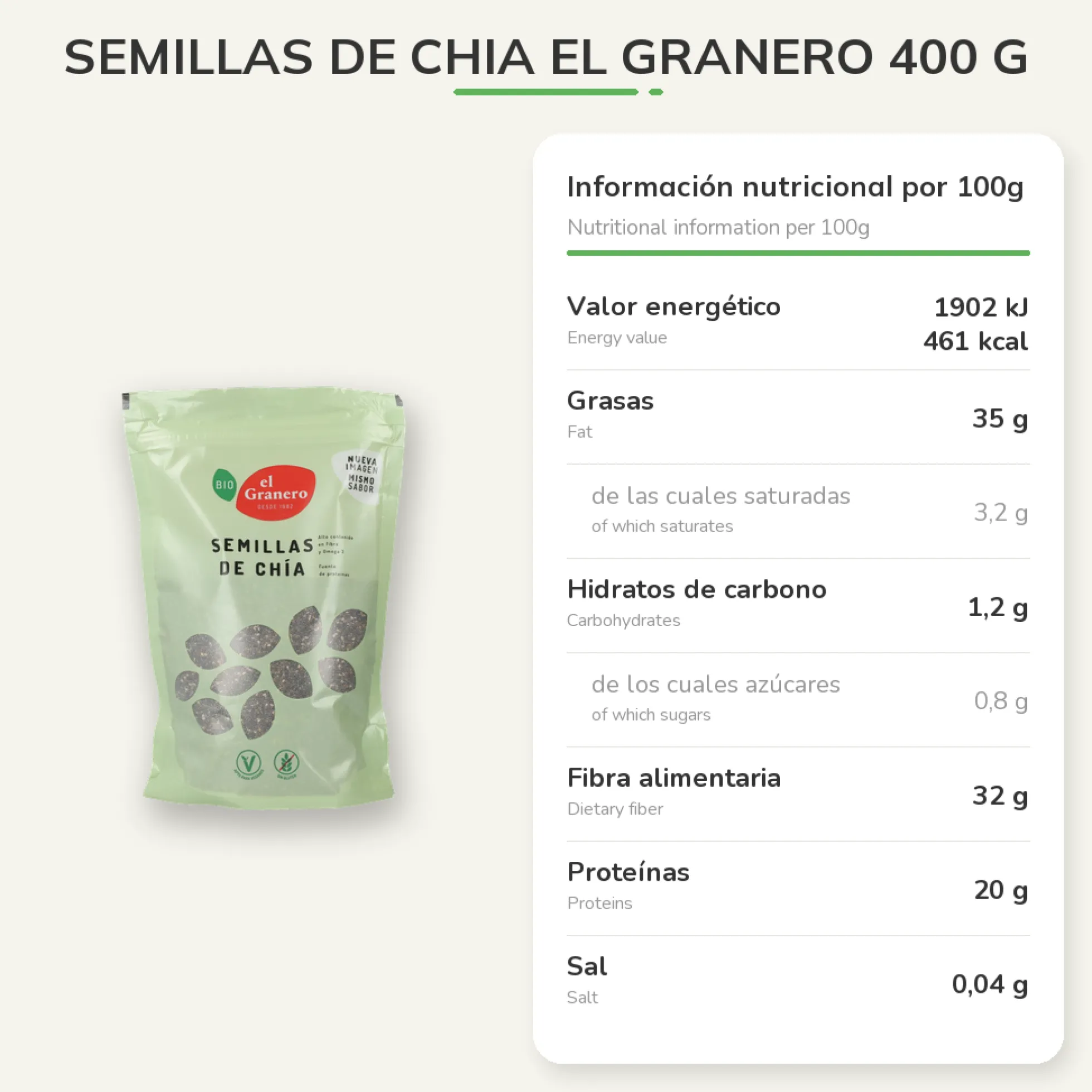 Semillas de Chia El Granero 400 g