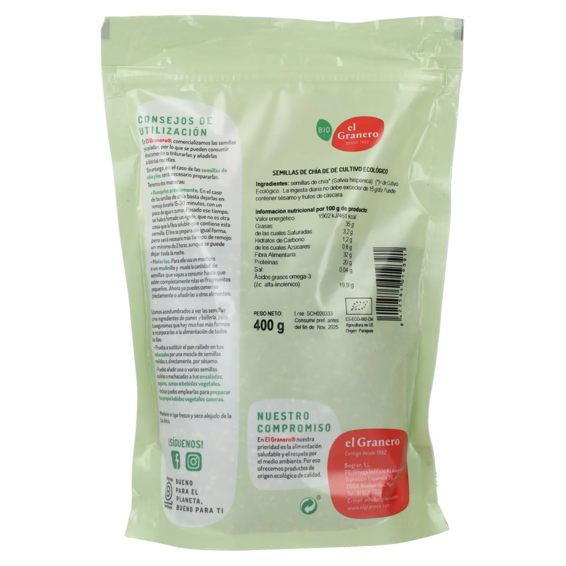 Semillas de Chia El Granero 400 g