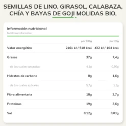 Semillas de Lino, Girasol, Calabaza, Chía y Bayas de Goji molidas Bio, Linwoods, 200 g