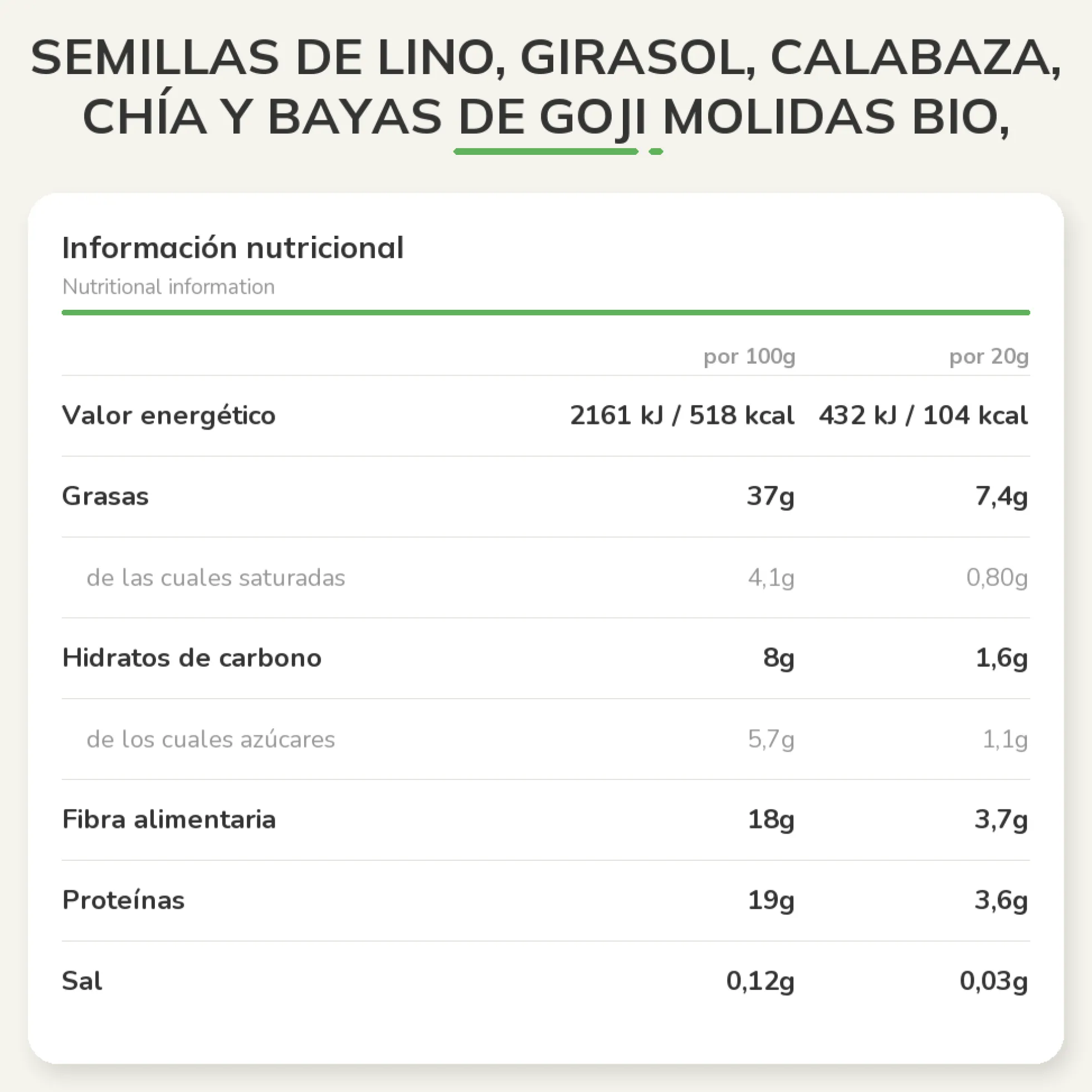 Semillas de Lino, Girasol, Calabaza, Chía y Bayas de Goji molidas Bio, Linwoods, 200 g