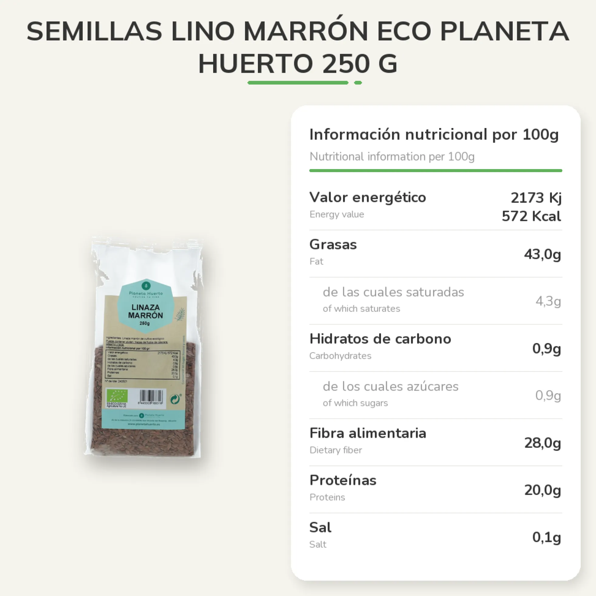 Semillas lino marrón ECO Planeta Huerto 250 g