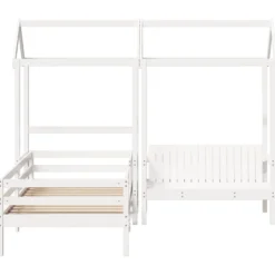 Set Cama Y Banco Con Techo Madera Maciza Pino Blanco 75x190 Cm