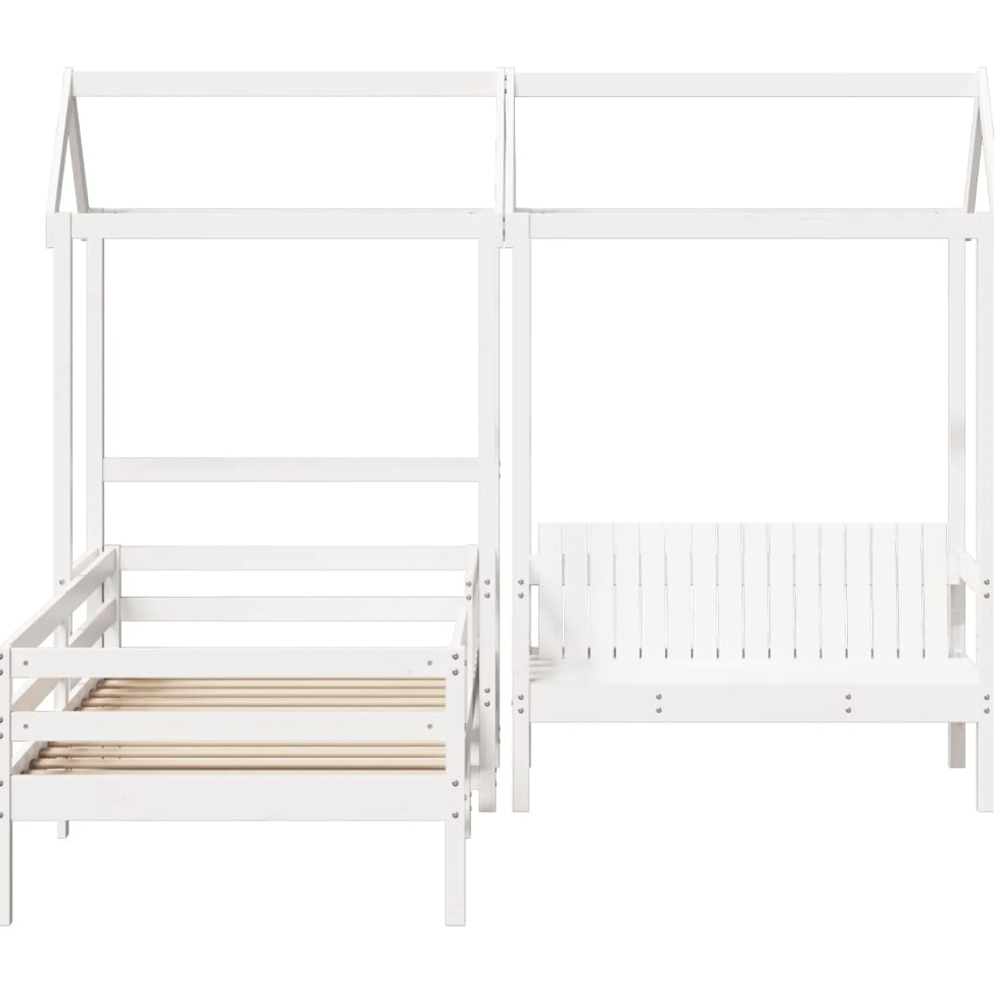 Set Cama Y Banco Con Techo Madera Maciza Pino Blanco 75x190 Cm