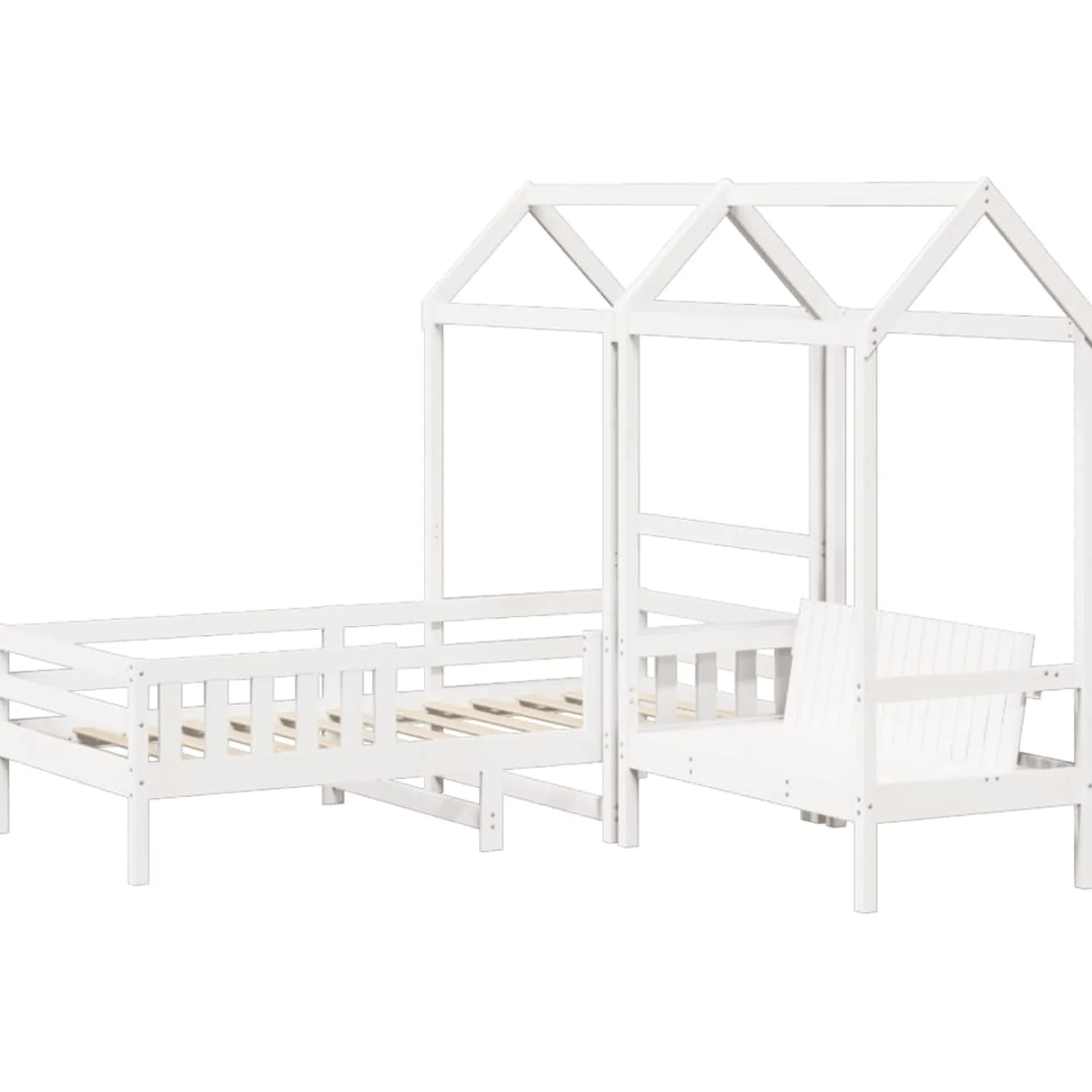 Set Cama Y Banco Con Techo Madera Maciza Pino Blanco 75x190 Cm