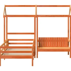 Set De Cama Y Banco Con Techo Madera De Pino Marrón 80x200 Cm