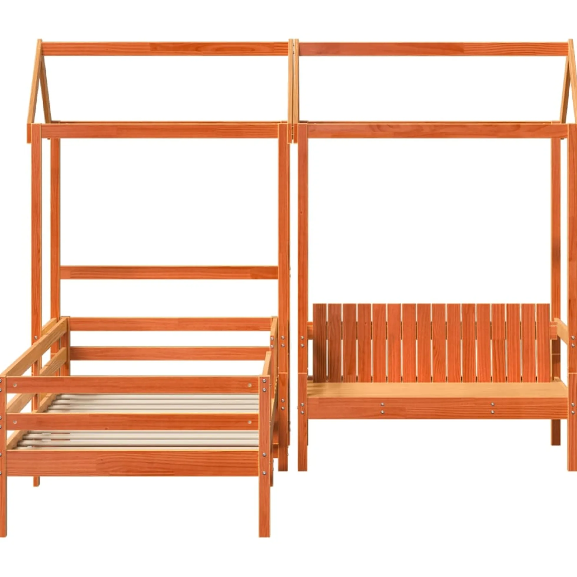 Set De Cama Y Banco Con Techo Madera De Pino Marrón 80x200 Cm