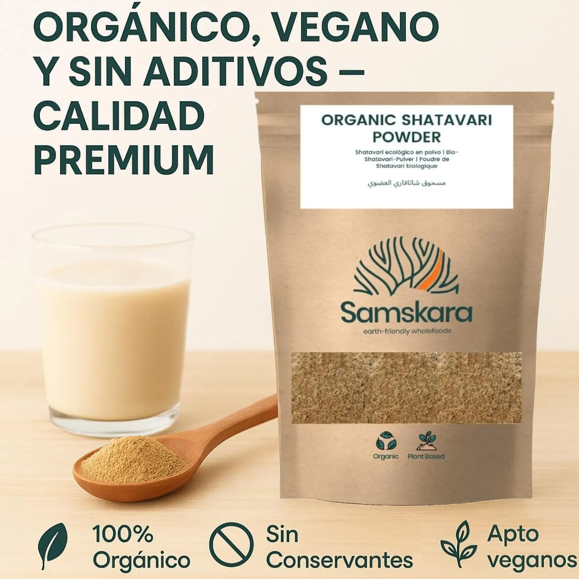 Shatavari En Polvo Bio - 150g | Superalimento Ecológico Vegano Para Batidos, Smoothies Y Zumos, Sin Azúcares Añadidos