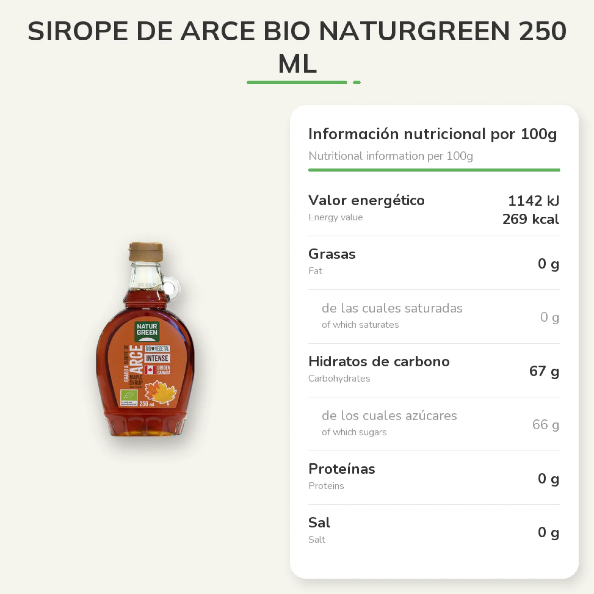 Sirope de arce BIO NaturGreen 250 ml