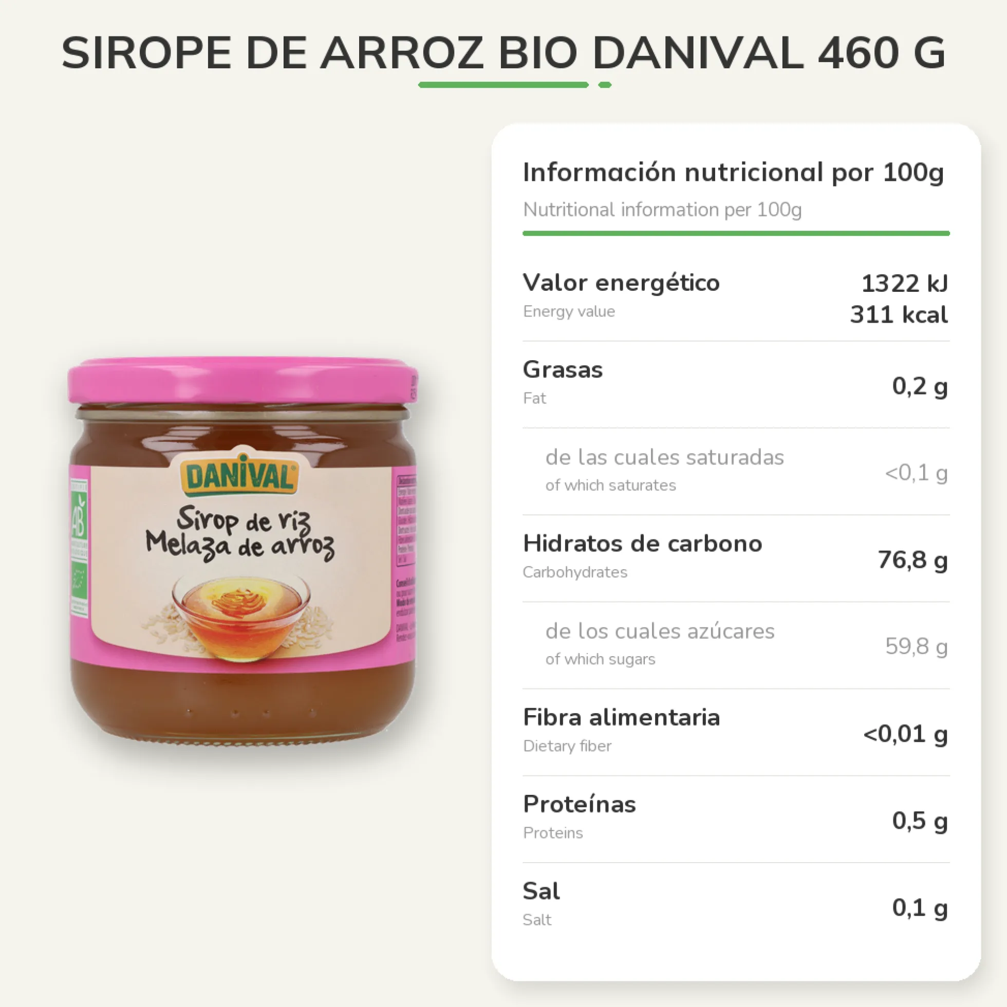 Sirope de Arroz Bio Danival 460 g