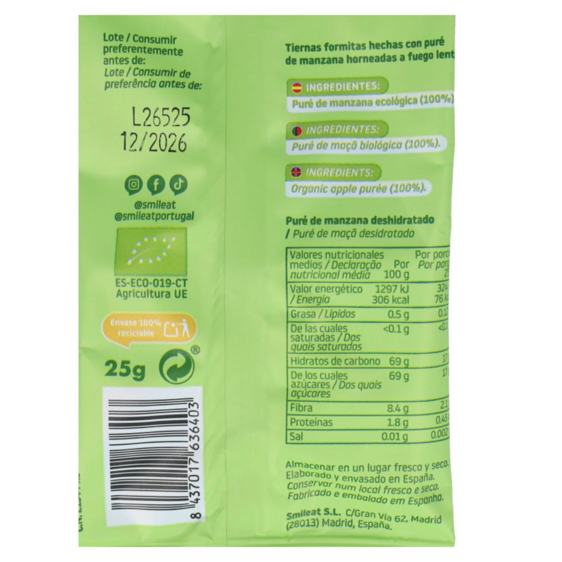 Snack de manzana ECO 25g, Triboo