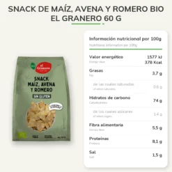 Snack de Maíz, Avena y Romero Bio El Granero 60 g