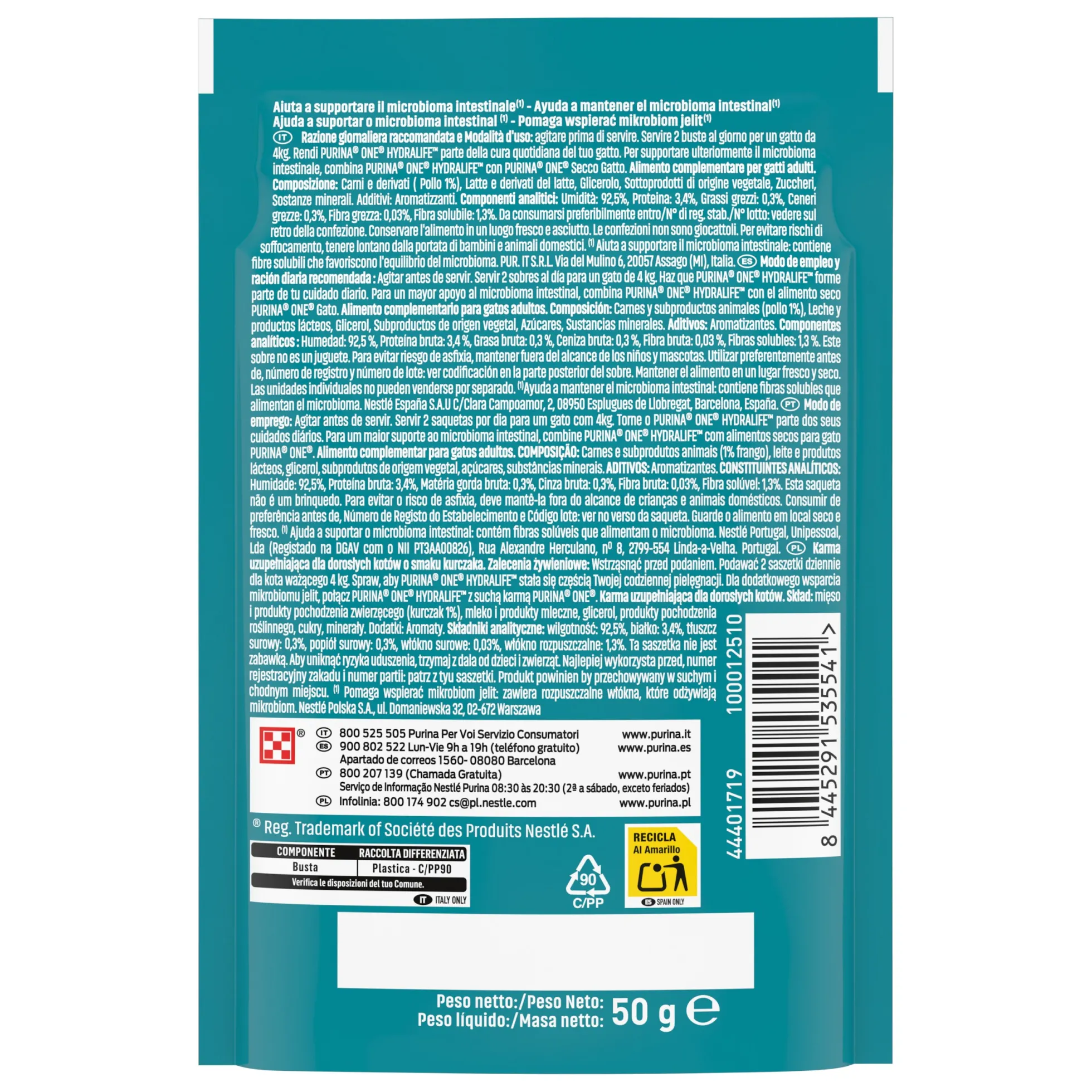 Snack líquido hidratante para gatos Hydralife con pollo Purina ONE 50 g