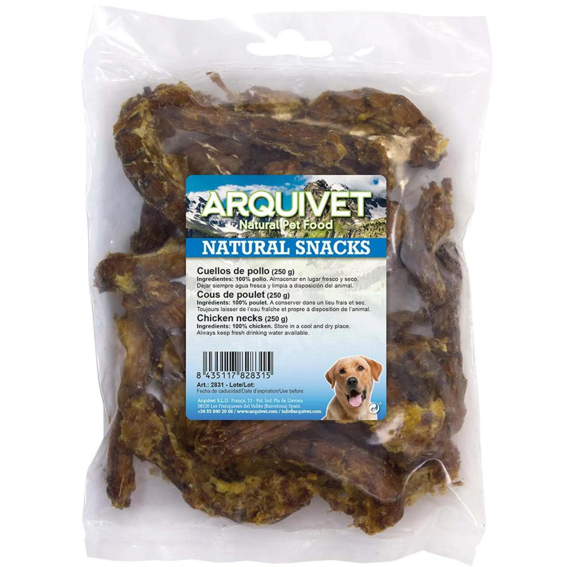 Snack natural para perros Cuellos de pollo Arquivet250 g